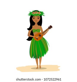 Hawaiian Girl Dancing Hula Ukulele Hands Stock Vector (Royalty Free ...