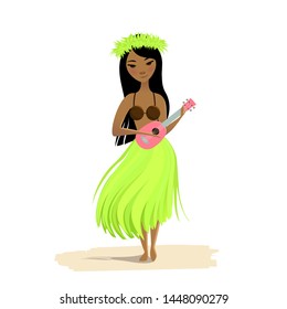 Hawaiian Girl Dancing Hula Ukulele Hands Stock Vector (Royalty Free ...