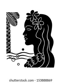 Hawaiian Girl Silhouette - Retro Clip Art Illustration