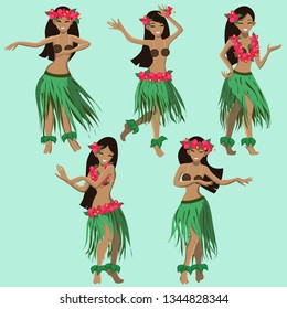 hawaiian girls dancing hula vector image