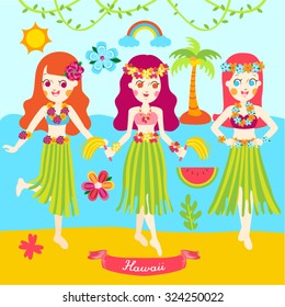 Hawaiian Girls Vector Design Illustration