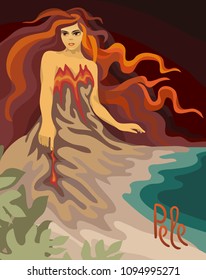 Hawaiian goddess of volcano Pele. Retro Vector illustration.