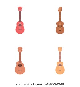 Hawaiian guitar icons set cartoon vector. Small acoustic ukulele. Musical instrument