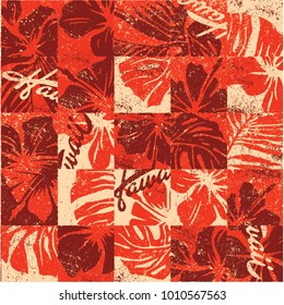 Hawaiian hibiscus flowers vintage  patchwork  vector seamless pattern