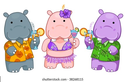 Hawaiian Hippos - Vector