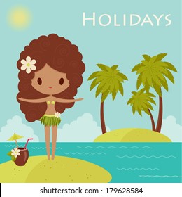 Hawaiian holidays poster with Hula dancer