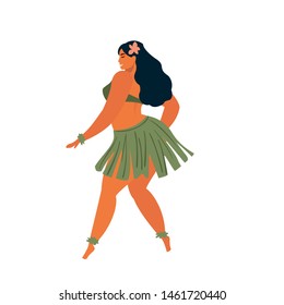 Hawaiian Hula Dance Young Pretty Woman. Vector Illustration.