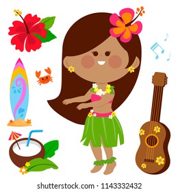 Hawaiian hula dancer girl. Vector Hawaii collection