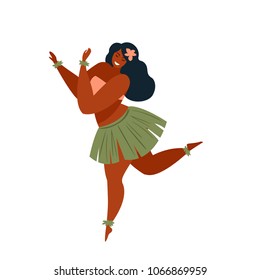 Hawaiian hula dancer young pretty woman. Vector illustration.