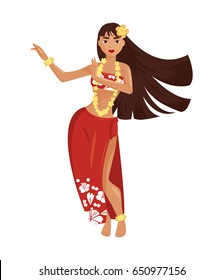 Hawaiian hula dancer young pretty woman. Vector illustration