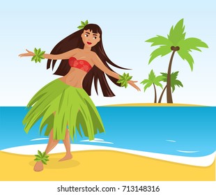 Hawaiian hula dancer young pretty woman.