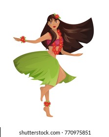 Hawaiian hula dancer young pretty woman. Vector illustration