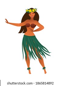 Hawaiian hula dancers young pretty woman. Vector illustration.