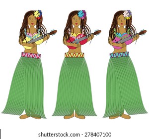 Hawaiian hula girls in pink 
