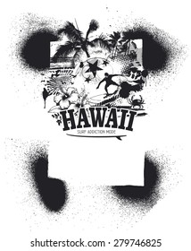 hawaiian inky frame with beauty beach and surfer