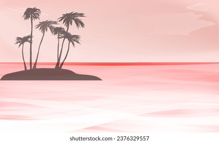 Hawaiian landscape illustration of beautiful ocean and palm trees