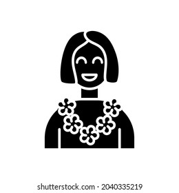 Hawaiian Lei glyph icon. Flower garland for visitors. Maldives and Hawaii attribute. Coral island. Exotic vacation. Black filled symbol. Isolated vector illustration