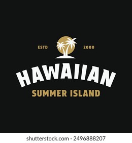 hawaiian logo design concept vintage retro style with palm and sun