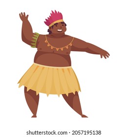 Hawaiian male dancer in folk costume dancing hula on white background cartoon vector illustration