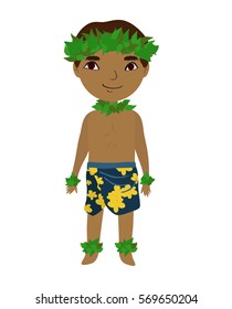 Hawaiian man in traditional costume. Cartoon style