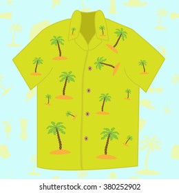 Hawaiian man's shirt yellow with palm trees