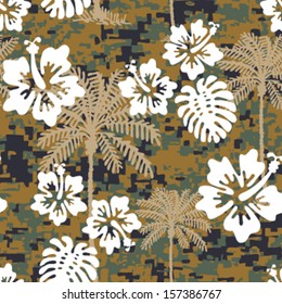 Hawaiian Marine Aloha Camouflage Seamless Background Pattern