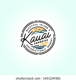 Hawaiian Mountain Sea Ocean Nature for Kauai Hawaii Beach Stamp Label Vacation Travel Logo design