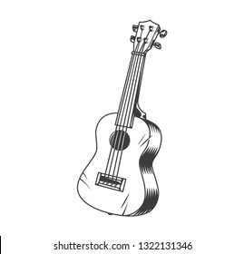 Hawaiian musical instrument ukulele concept in vintage monochrome style isolated vector illustration