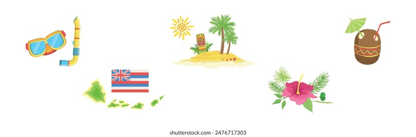 Hawaiian Object and Item of Beach Resort Vector Set