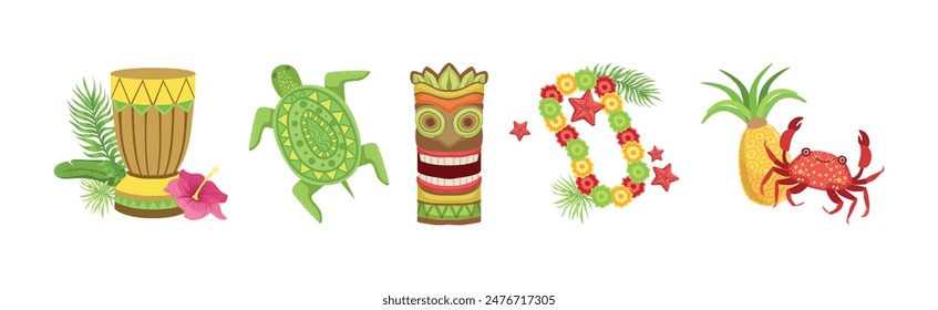 Hawaiian Object and Item of Beach Resort Vector Set