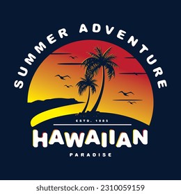 hawaiian on beach theme graphics design, surfing typography, t shirt vectors, summer adventure
