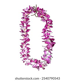 Orquídea havaiana mentira roxo flor mão desenho vetor ilustração 