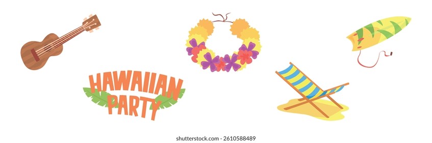 Hawaiian Party Symbol and Object Colorful Vector Set