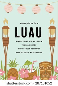 Hawaiian Party Template Invitation. Tropical Party Card. Luau Party Template Layout