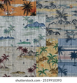 Hawaiian patchwork pattern on textures background
