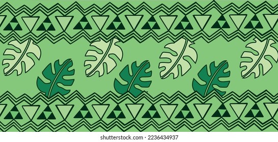 Hawaiian pattern with palm leaves, inspired from hula traditional dancers dresses.
