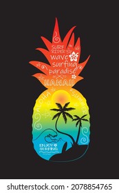 Hawaiian pineapple surf typography vector illustration 