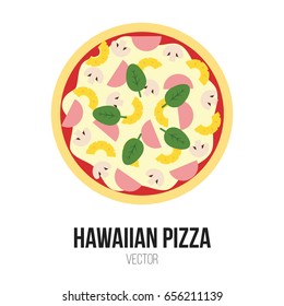 Hawaiian Pizza with Mushroom Champignon, Pineapple, Ham and Oregano Vector Isolate Element