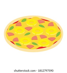 Hawaiian pizza for restaurants or pizzerias. Delicious taste pizza with cheese, cooked ham, pineapple and bacon