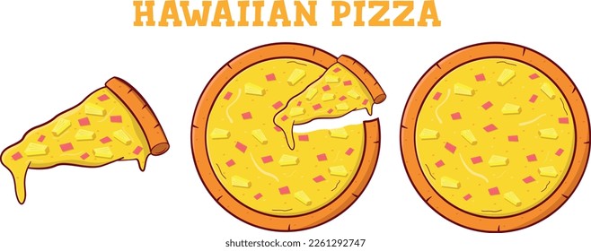 Hawaiian Pizza, vector flat illustration