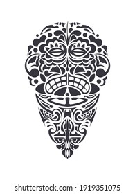 Hawaiian or Polynesian style tattoos. Drop shape, good for leg or shoulder. Mask of the gods. Traditional tribal ornament. Handmade. Vector illustration.