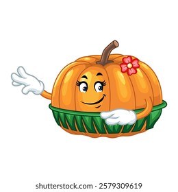 Hawaiian Pumpkin with Hula Dancing Illustration.