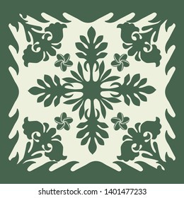 Hawaiian quilt illustration green), background, fabric, textile, summer image