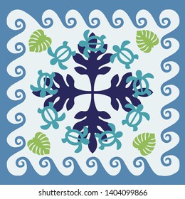 Hawaiian quilt illustration, nature, leaves, background, fabric, textiles, summer image