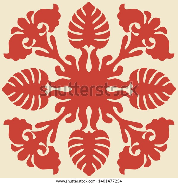 hawaiian quilt illustration red background fabric stock vector royalty free 1401477254