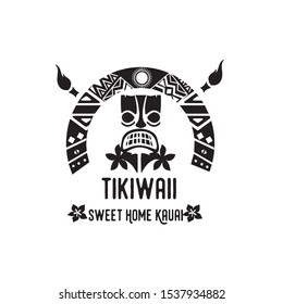 Hawaiian Restaurant and bar Logo Design , black and white, tiki , fire