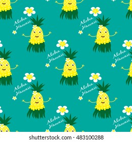 Hawaiian seamless pattern with funny pineapple