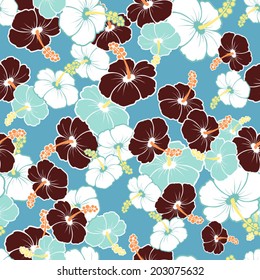 Hawaiian Seamless  Pattern with hibiscus flowers 