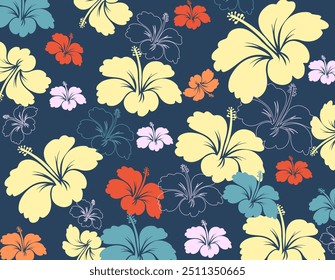 Padrão sem emenda havaiano. Hibiscus flores Padrão. Flores e folhas tropicais. Camisa Havaiana Aloha. Design para tecido, têxtil, papel de parede, roupas. fundo floral. ilustração vetorial