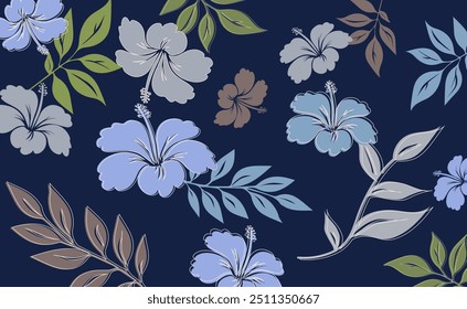 Padrão sem emenda havaiano. Hibiscus flores Padrão. Flores e folhas tropicais. Camisa Havaiana Aloha. Design para tecido, têxtil, papel de parede, roupas. fundo floral. ilustração vetorial